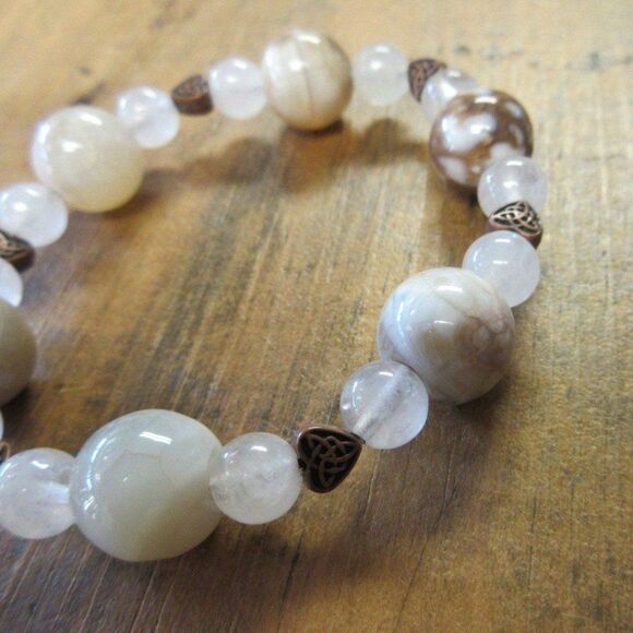 MERRISOTA JEWELRY Agate White Quartzite Stretch Bracelet Size 7" Gemstones NEW - Picture 3 of 6